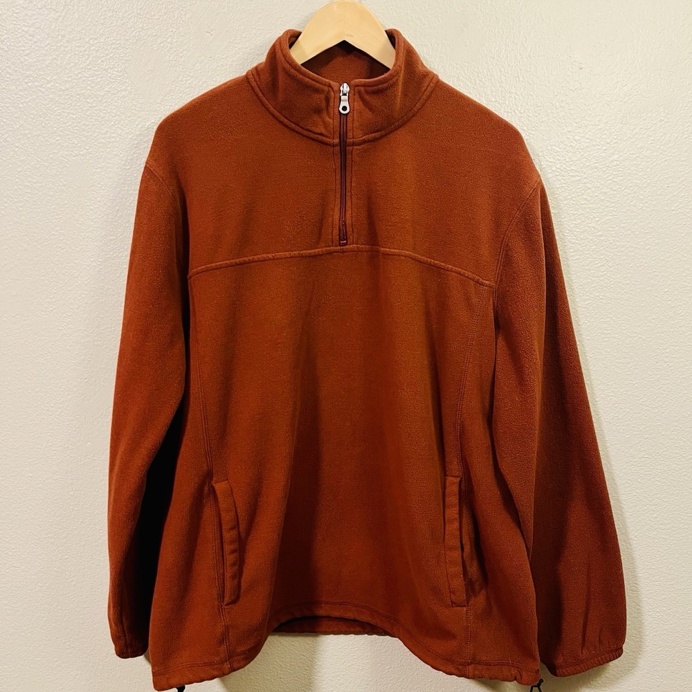 Croft & Barrow Fleece Quarter Zip Pockets Rust Burnt Orange Men's Size L